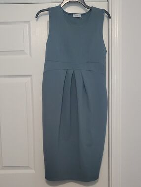 LaClef Maternity Sleeveless Midi Sheath Dress in Blue-Green L Made In USA